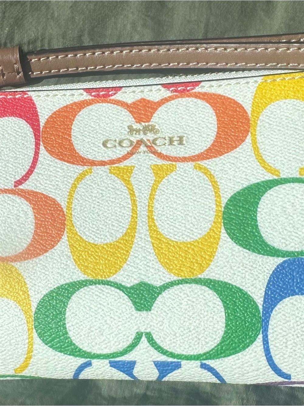 COACH Multicolor Signature C Canvas Wristlet with Leather Trim